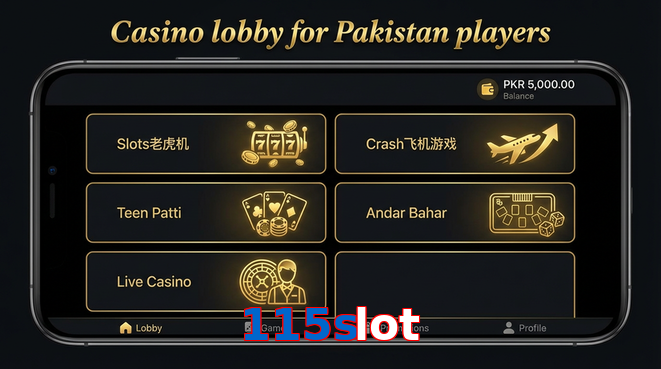 Lobby view of 115Slot for Pakistan users